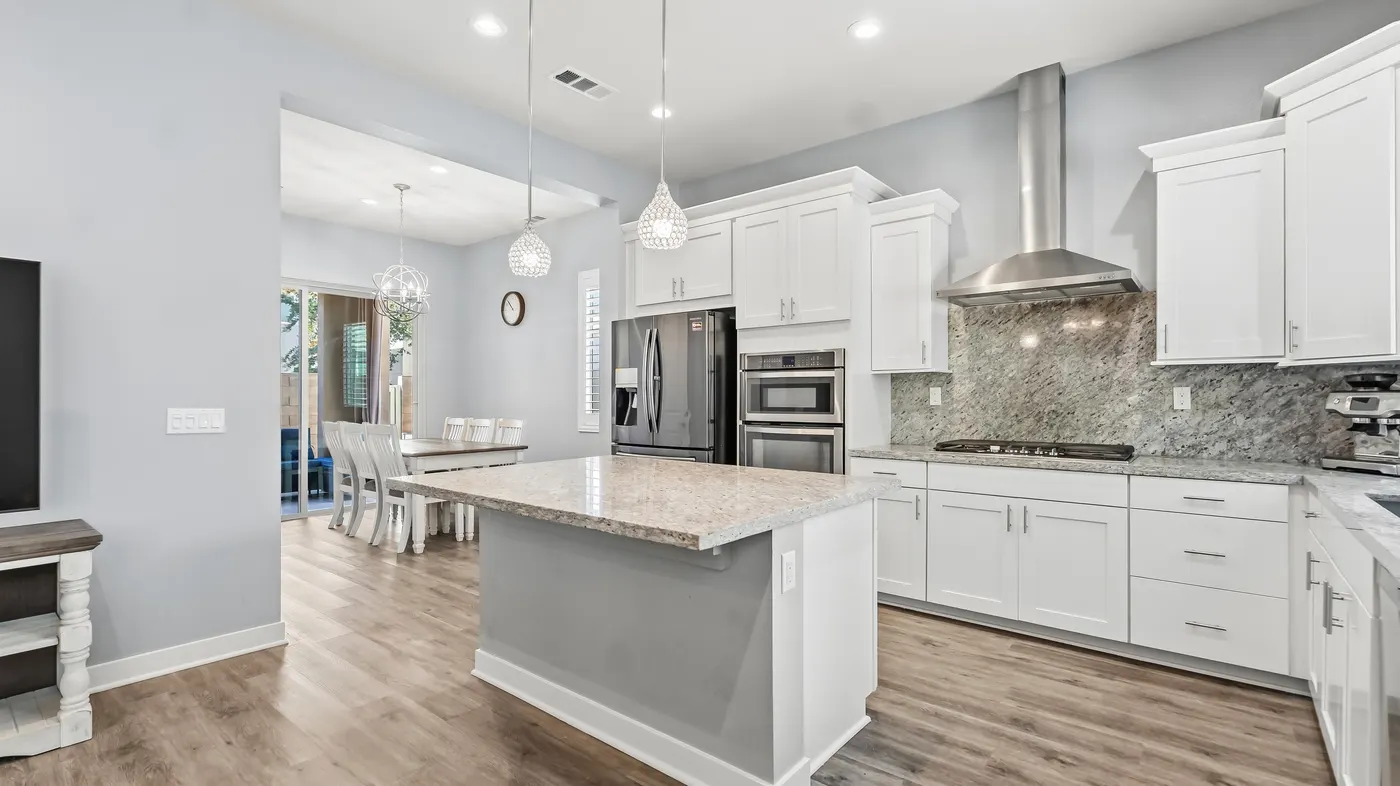 Kitchen island with pendant lights