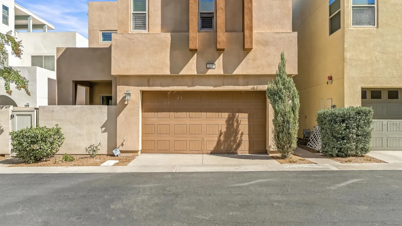 Front elevation with the two-car garage
