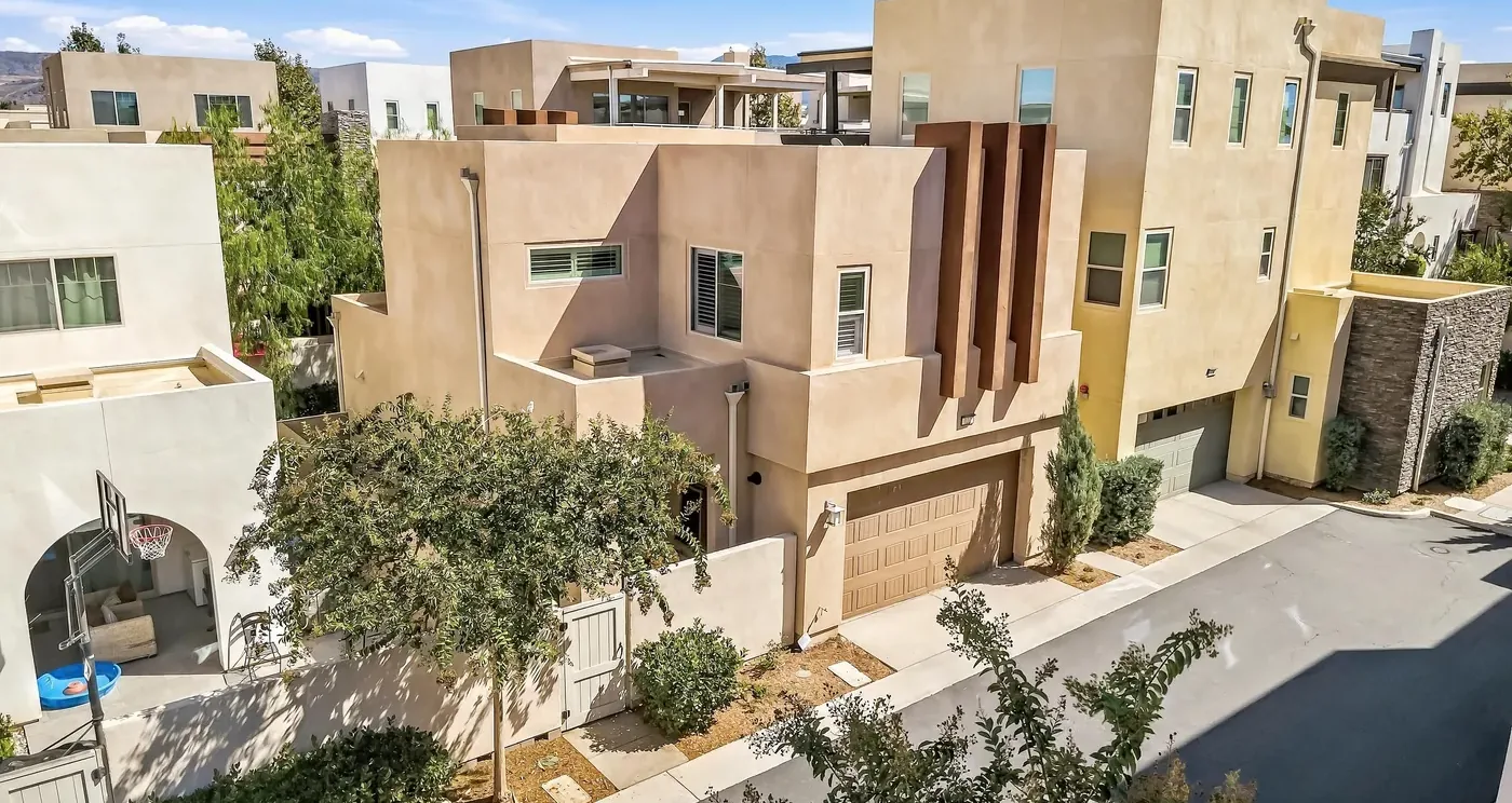 Aerial view of 122 Interval, a two-storey detached condominium in Irvine's Great Park Neighborhoods